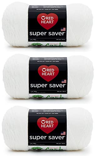 Red Heart Super Saver Yarn for Crocheting & Knitting, White, 3-Pack