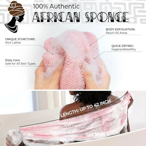 African Net Sponge Authentic - 2 Pieces Body Exfoliator Bath Sponge - Exfoliating Washcloth Back Scrub for Shower -