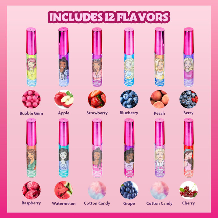 Barbie Lip Gloss Set, 12-Piece Plant-Based, Ages 3+