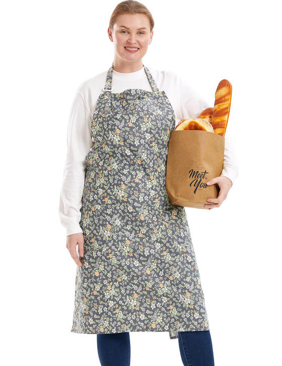Cotton Linen Baking Plus Size Aprons for Women with Pockets Kitchen Cooking Pastoral Style