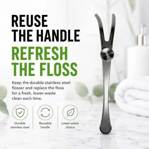 Dental Lace Stainless Steel Floss Hadle - Reusable, Refillable - Pack 1