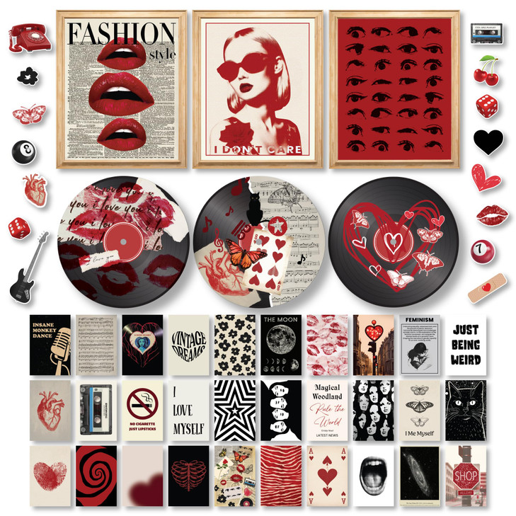Downtown Girl Room Decor Y2k Posters, Trendy Red Prints For Teen Girl Dorm
