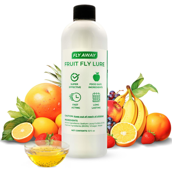 Fly Away Fruit Fly Liquid Lure - Trap Fruit Flies Fast. Safe Around Food. Fruit Fly Trap Indoor Bait for Kitchens,