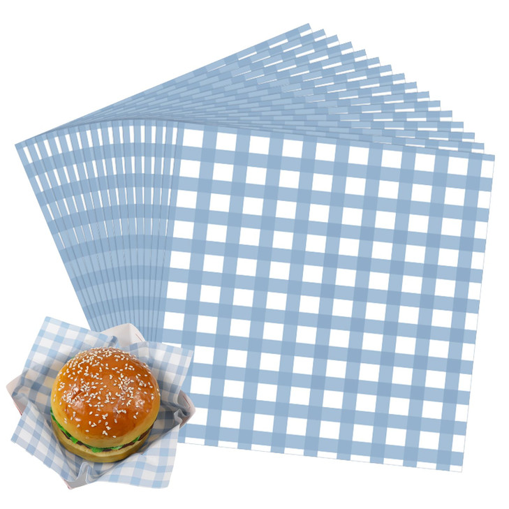 Honeydak 200 Pcs Blue Checkered Wax Paper Sheets 7 x 7 Inch Parchment Paper