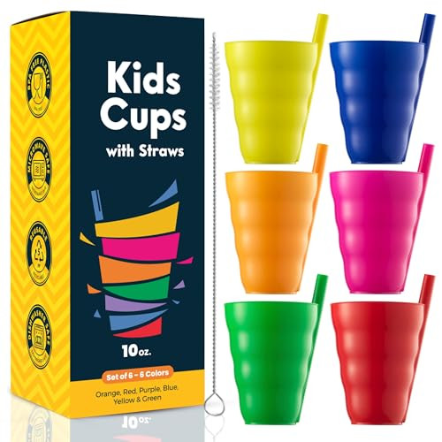 JoyServe 10 Oz Kids Cups with Built-In Straws (6-Pack) BPA-Free Tumblers