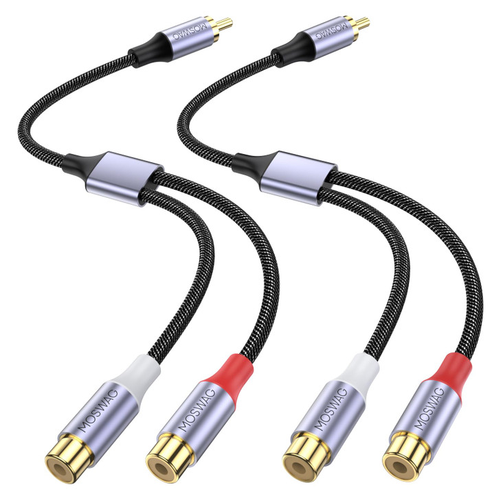 MOSWAG RCA Splitter 1 Male 2 Female 2 Pack, Subwoofer Stereo Audio Cable