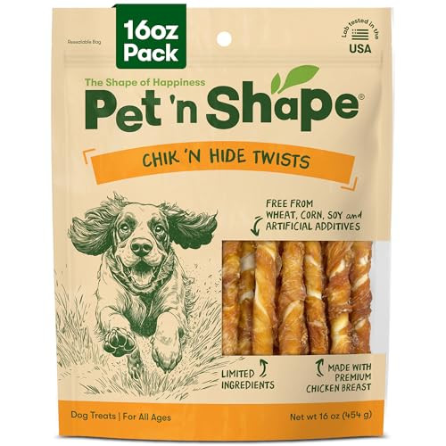 Pet 'n Shape Hide Twists - Chicken Wrapped Rawhide Dog Treats - Small Twist - 16 Ounce