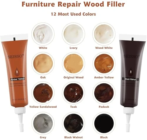 SEISSO Wood Repair Kit Touch up Paint Restore Any Wooden Furniture Stain, 12 Colors Cover Surface Scratch for Wooden