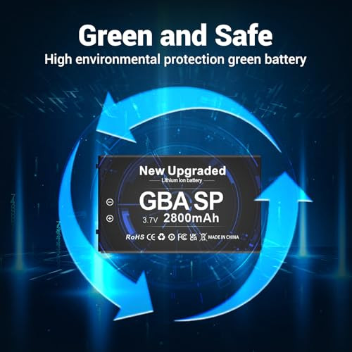 SHENMZ GBA Battery, Upgraded 2800mAh Ultra High Capacity Rechargeable Lithium-ion Battery for Nintendo GBA SP Gameboy