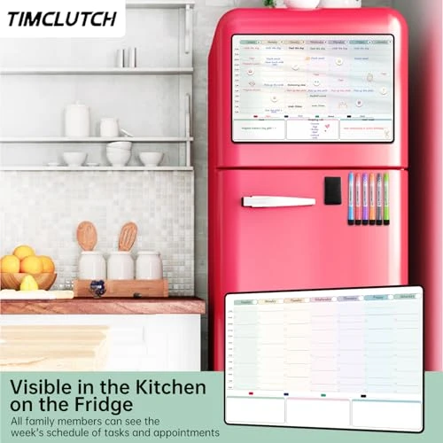 TIMCLUTCH Magnetic Dry Erase Weekly Planner with Hourly Time Slots Whiteboard Calendar for Fridge, Schedule Board, to