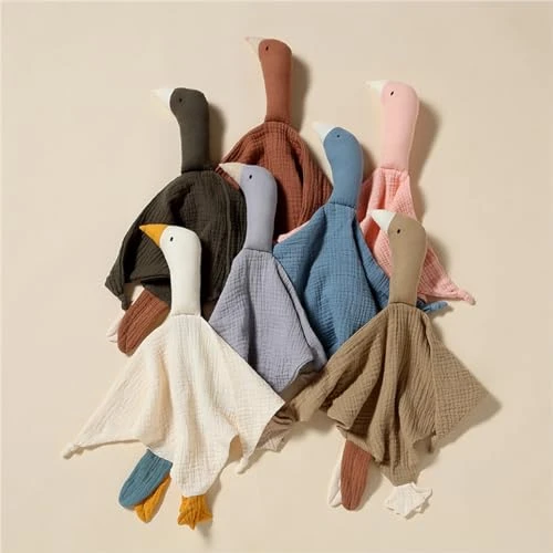TRYTUTRY Cotton Security Blanket for Baby Boys and Girls,Cream Goose Soft Baby Loveys Muslin Cotton Blanket Great