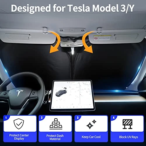Upgraded Sunshade, Improved UV Protection Fabric, Foldable Front Sun Shade, Custom Accessories for Tesla Model 3/Y/Y