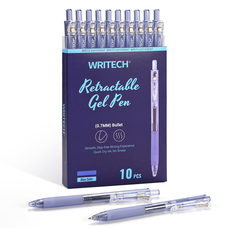 WRITECH Retractable Gel Ink Pens: 0.7mm Medium Point Blue-Ink Color Pen for Journaling Smooth Writing Fine Tip