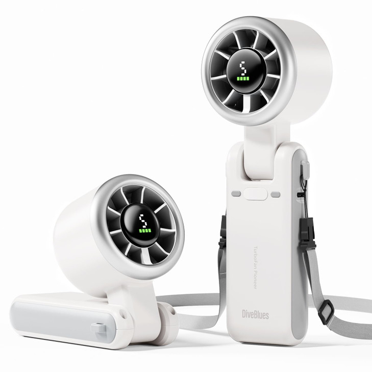 Diveblues Portable Handheld Turbo Fan, 5 Gear Wind, Battery Operated, Up to 12 Working Hours, 3 IN 1 Hand Fan with Air