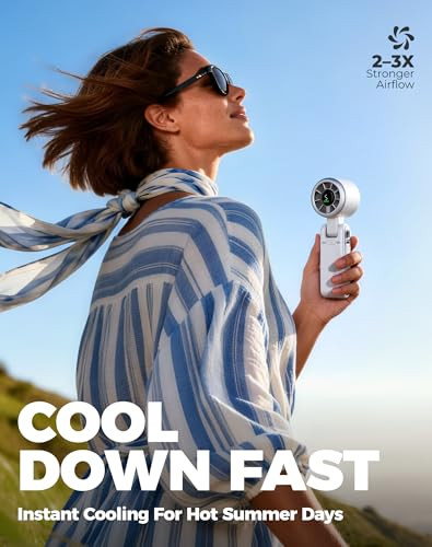 Diveblues Portable Handheld Turbo Fan, 5 Gear Wind, Battery Operated, Up to 12 Working Hours, 3 IN 1 Hand Fan with Air