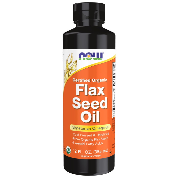 NOW Foods Supplements, Certified Organic Flax Seed Oil Liquid, Cold-Pressed and Unrefined, 12-Ounce