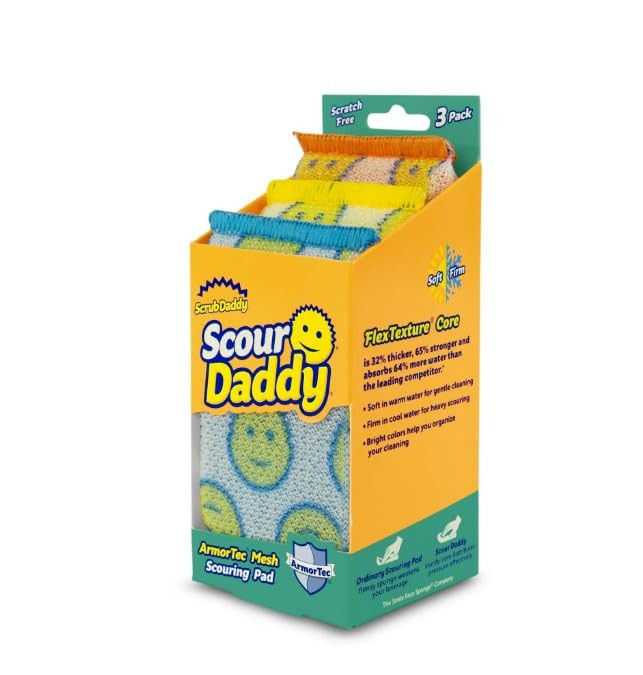 Scrub Daddy Scour Pads - Scour Daddy - Multi-Surface Scouring Pad, Absorbent, Durable, FlexTexture Sponge, Soft in
