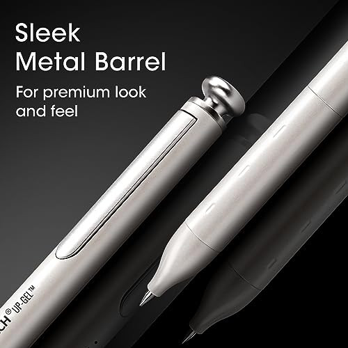 WRITECH Gel Pens Fine Point: Premium Metal Barrel Retractable 0.7mm Black Ink Pen 2ct with 2 Refills No Smear & Bleed