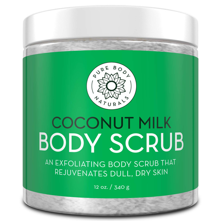 Coconut Milk Body Scrub, Dead Sea Salt - Exfoliating & Moisturizing, 12oz