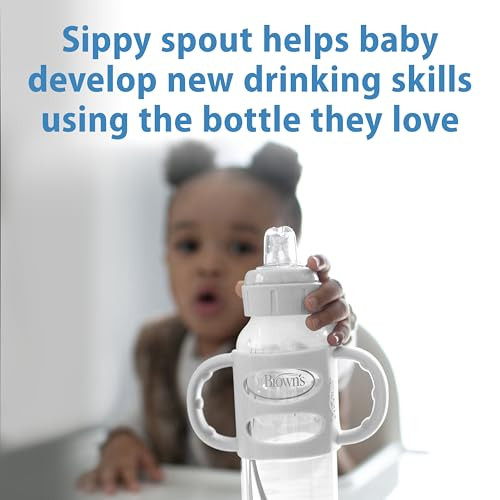 Dr. Brown's Milestones Narrow Sippy Spout Bottle with 100% Silicone Handles, Easy-Grip Handles with Soft Sippy Spout,