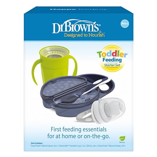 Dr. Brown's Toddler Feeding Starter Set, Travel Bundle with Cheers360 Spoutless Training Cup with Handles, 6m+, 4 Piece