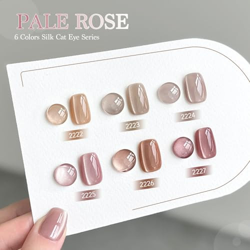 GAOY Pink Cat Eye Gel Nail Polish Kit with Magnet, 6 Colors, Pale Rose