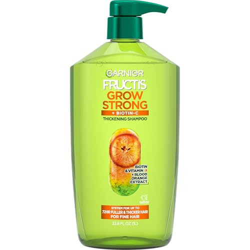 Garnier Fructis Grow Strong Thickening Shampoo for Fine Hair, Biotin-C, 33.8 Fl Oz, 1 Count (Packaging May Vary)