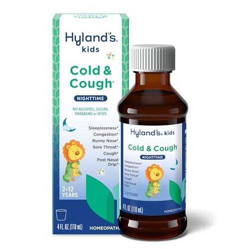 Hyland's Kids Cold and Cough, Nighttime Cough Syrup Medicine for Kids Ages 2 and up, Decongestant, Sore Throat relief and Sleeplessness, Relief of Co
