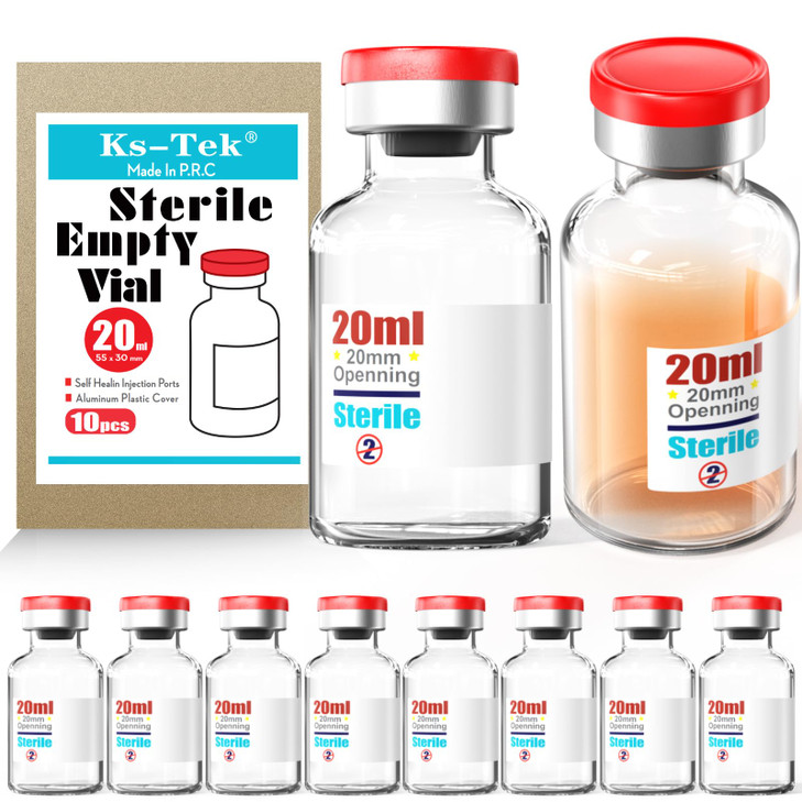 Ks-Tek Sterile Empty Vials with Self Healing Injection Port,with Flip Off Aluminum Cap,Sterile Package (20ml,10)