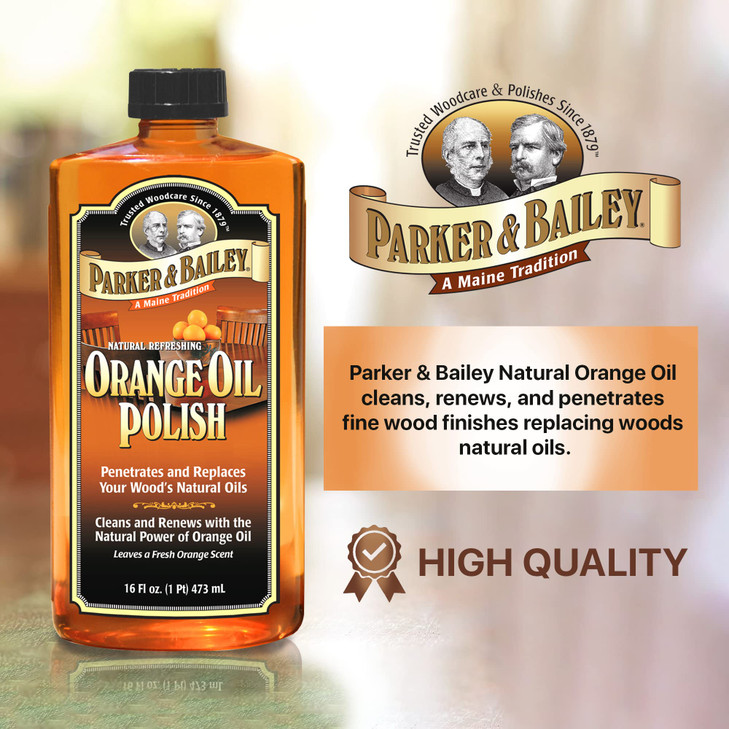 Parker & Bailey Orange Oil Polish, Natural Orange Scented Furniture Cleaner & Wood Table Cleaner, Cleans, Renews &