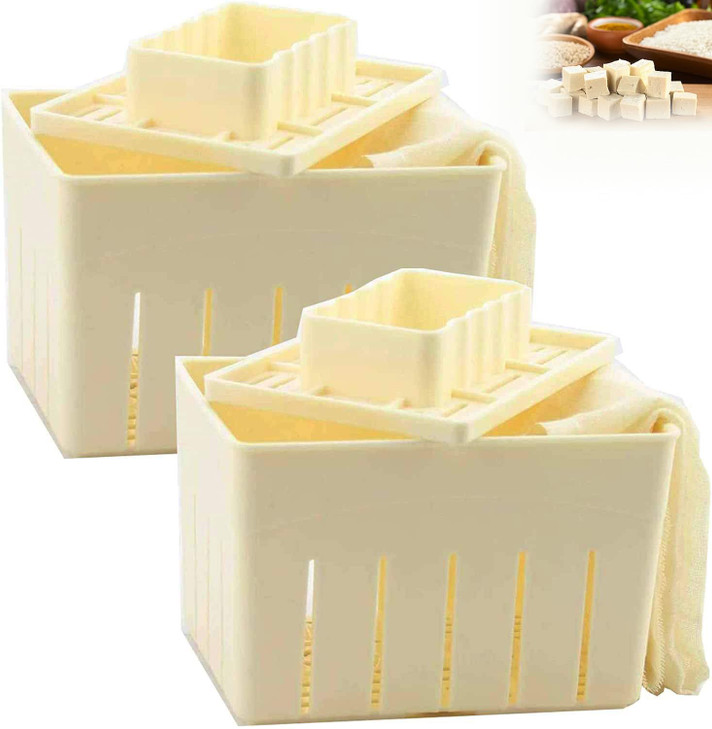 Tofu Press Mould, 2PCS Food Grade Plastic Tofu Maker Kit with Cheese Cloth