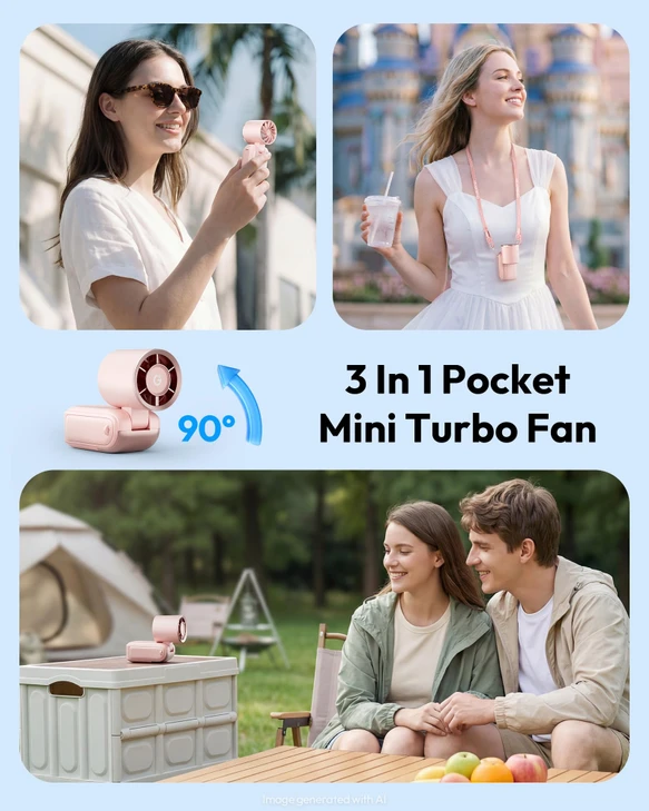 Gaiatop Portable Mini Fan Handheld, 3-in-1 Foldable Pocket Fan, Up to 15H