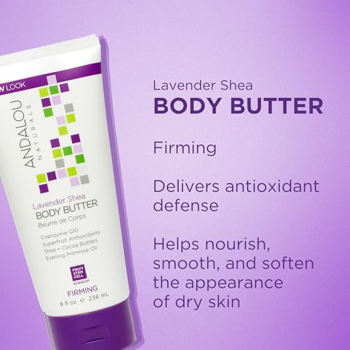 Andalou Naturals Body Butter, Lavender Firming Cream,8 Oz, Shea Butter, Cocoa Butter & Primrose Oil, Body Moisturizer for Dry Skin, Vegan
