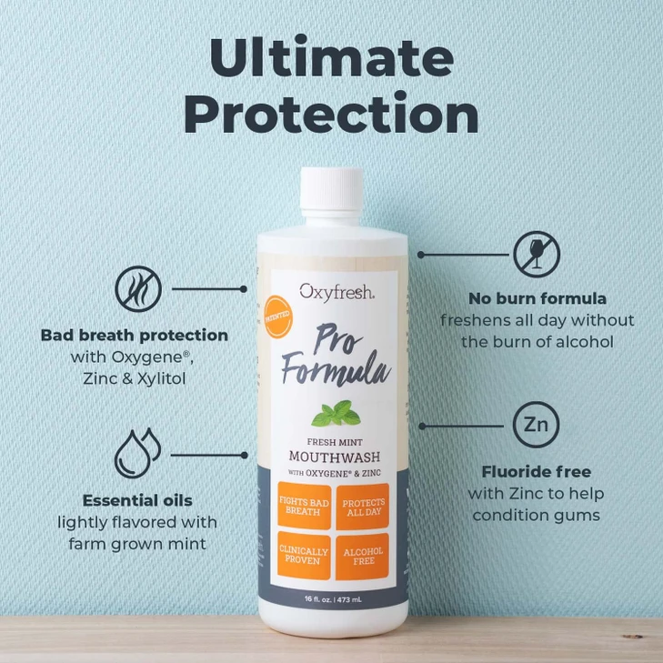Oxyfresh Pro Formula Fresh Mint Mouthwash  Patented Zinc Mouthrinse for Fresh Breath, Healthy Gums & Bad Breath