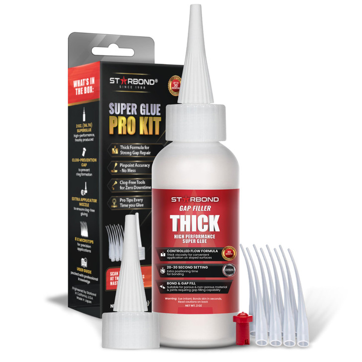 Starbond Thick Super Glue Pro Kit (2 oz)  Gap-Filling CA Glue (Cyanoacrylate Adhesive)  with Clog-Resistant Cap,
