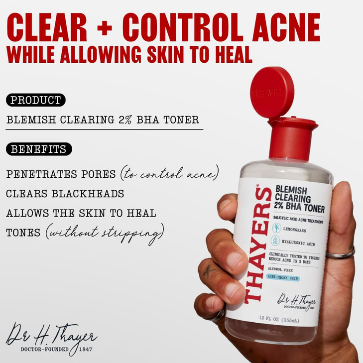 Thayers Blemish Clearing Salicylic Acid Toner, Acne Treatment Face Toner with 2% Salicylic Acid, Soothing and