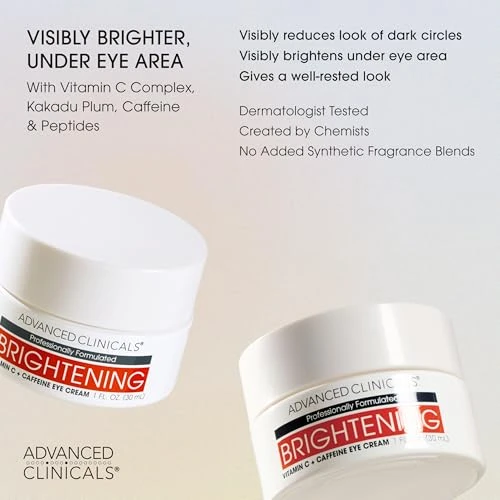 Advanced Clinicals Brightening Vitamin C + Caffeine Eye Cream For Dark Circles Treatment, Dark Spots, & Puffiness,
