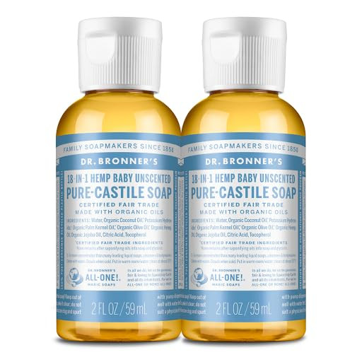 Dr. Bronner's - Pure-Castile Liquid Soap (Baby Unscented, 2 ounce, 2-Pack) - Made with Organic Oils, 18-in-1 Uses: