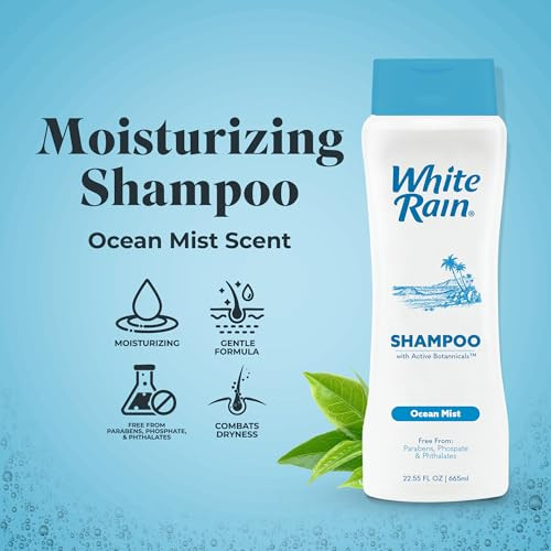 White Rain Moisturizing Shampoo - Ocean Mist Scent, 15 fl oz, Hydrating Shampoo for Men & Women, Paraben-Free & Cruelty-Free with White Lily, Green T