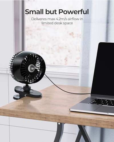 Koonie USB Clip on Fan, Strong Wind Ultra Quiet Small Desk Fan with Strong Clamp, More Than 360° Adjustable, 3 Speeds