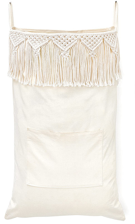 Mkono Macrame Hanging Laundry Hamper with Over The Door Hooks Saving Space Laundry Bag with Zipper and Wide Open Top