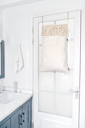Mkono Macrame Hanging Laundry Hamper with Over The Door Hooks Saving Space Laundry Bag with Zipper and Wide Open Top