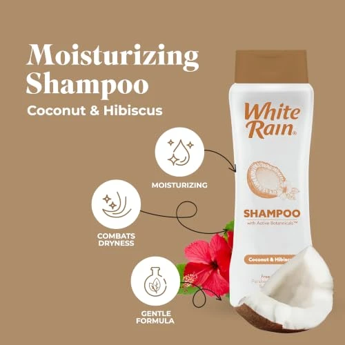 White Rain Moisturizing Shampoo - Coconut & Hibiscus Scent, Pack of 2 (15 fl oz Each), Hydrating Shampoo for Women &
