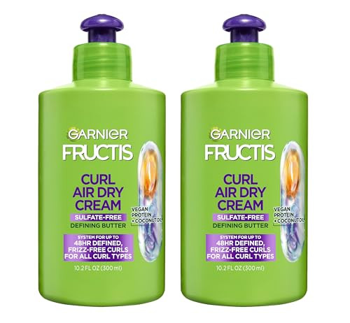 Garnier Fructis Curl Nourish Air Dry Cream Leave In Conditioner, Sulfate-Free Curl Defining Cream For Moisture and