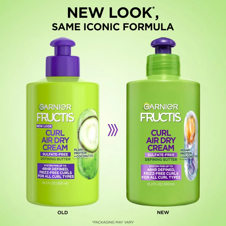 Garnier Fructis Curl Nourish Air Dry Cream Leave In Conditioner, Sulfate-Free Curl Defining Cream For Moisture and