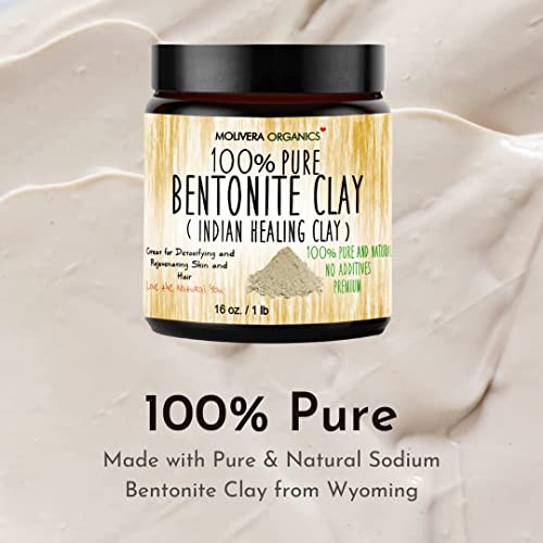 Molivera Organics Premium 1 lb Bentonite Clay Pure, Natural Detoxifying Clay for Face Masks, Hair Care & More - Best
