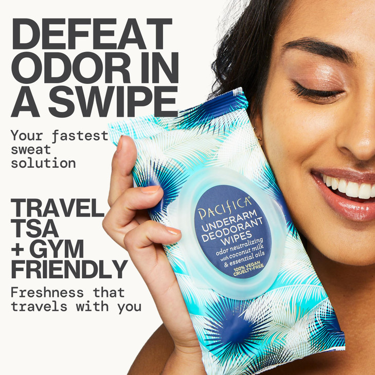 Pacifica Beauty Coconut Milk & Essential Oils Underarm Deodorant Wipes, Helps Remove Odor, Aluminum-Free, Vegan &