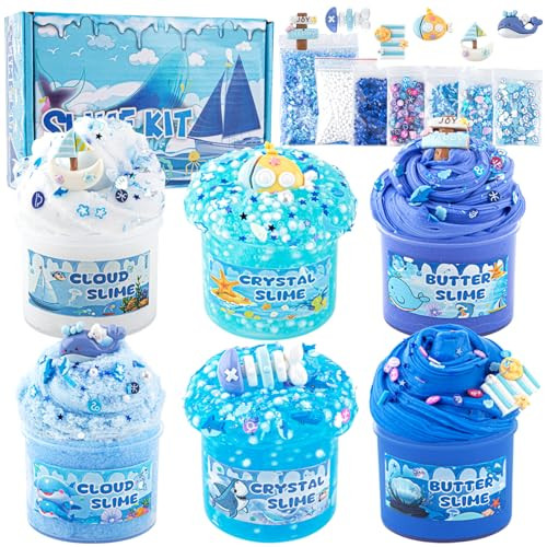6-Pack Blue Slime Kit for Kids, Butter Cloud Squishy Birthday Gift Set