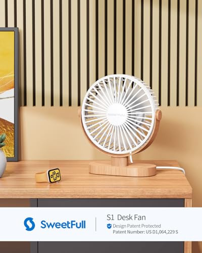 SWEETFULL Small USB Desk Fan, Desktop Table Fan, Quiet Office Mini - White