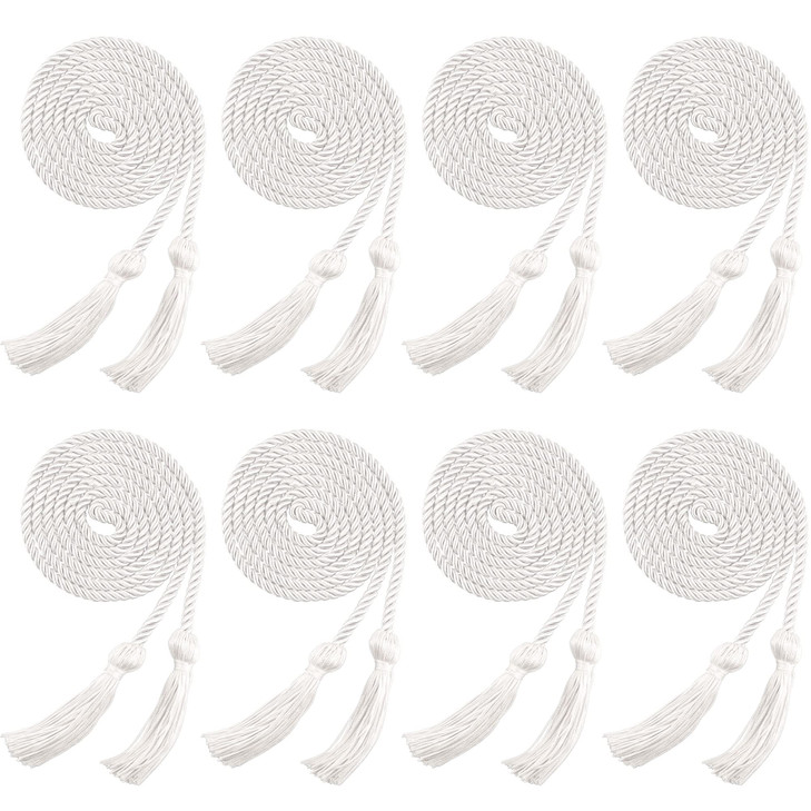 Trounistro 8 Pieces Graduation Cords Yarn Honor Cords with Tassel for College Graduation Students (White)